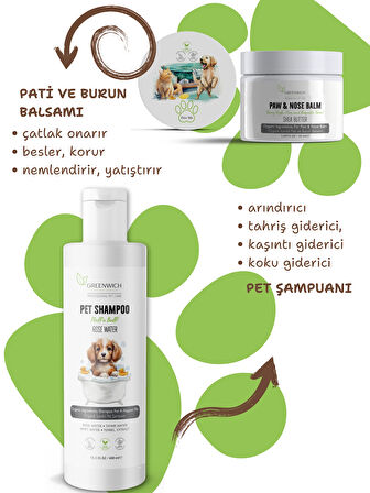 4 lü set Şampuan Pati Burun Balm Kolay Tarama Kıtık Açıcı Banyo Fırçası Vegan Organik Içerikli Kedi Köpek