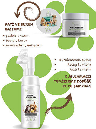 4 lü set Şampuan Pati Burun Balm Kolay Tarama Kıtık Açıcı Banyo Fırçası Vegan Organik Içerikli Kedi Köpek