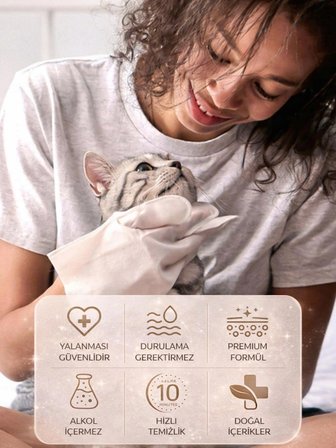 Greenwich Kedi ve Köpek Temizleme Eldiveni 20 Adet Durulanmayan Pratik Bakım Mendili