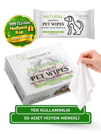 Greenwich Kedi ve Köpek Hijyen Mendili 50 Adet Vegan Temizleme Mendili
