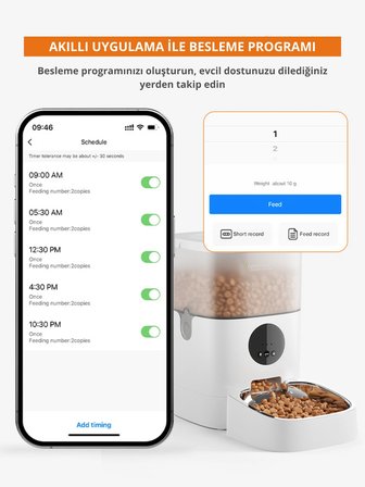 Greenwich Akıllı Otomatik Mama Kabı 4 L WiFi ve Ses Özellikli – Kedi ve Köpek İçin Uygulama Kontrollü Otomatik Mama Dağıtıcı