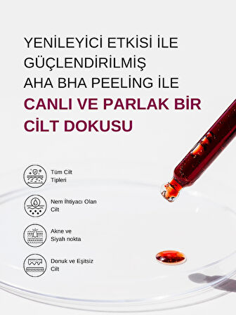 Canlandırıcı ve Cilt Tonu Eşitleyici Yüz Peeling Serum (Aha 10% + Bha 2%)