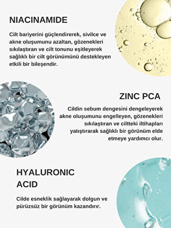 Gözenek Sıkılaştırıcı Siyah Nokta ve Sivilce Karşıtı Serum (Niacinamide 6%+Zınc Pca)