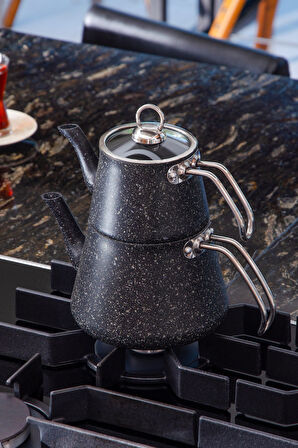 Bonjour Compact Granit Kaplama Çaydanlık Takımı – Siyah