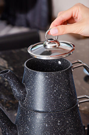 Bonjour Compact Granit Kaplama Çaydanlık Takımı – Siyah