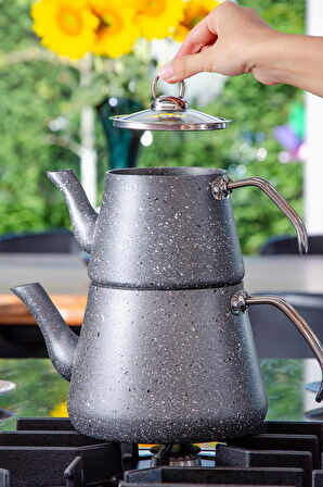 Bonjour Large Granit Kaplama Çaydanlık Takımı Gri