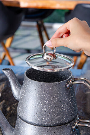 Bonjour Large Granit Kaplama Çaydanlık Takımı Gri