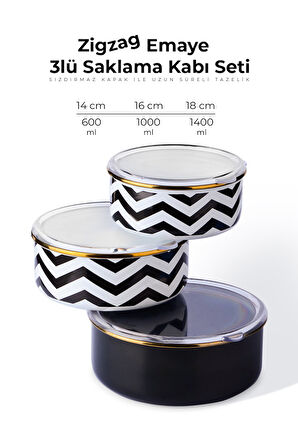 Zigzag Emaye 3lü Saklama Kabı Seti 14 | 16 | 18 cm