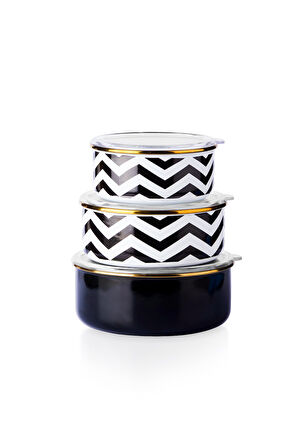 Zigzag Emaye 3lü Saklama Kabı Seti 14 | 16 | 18 cm