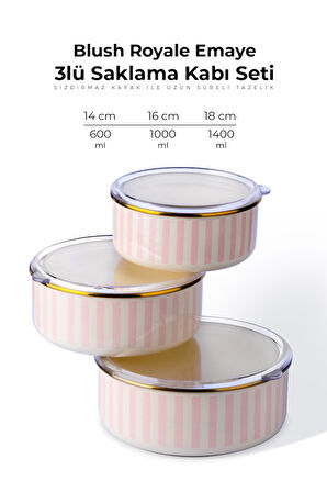 Blush Royale Emaye 3lü Saklama Kabı Seti 14 | 16 | 18 cm