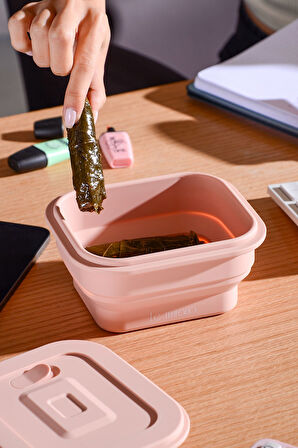 Larry Hava Sızdırmaz Kare Katlanabilir Silikon Saklama Kabı 500 ml | Pembe