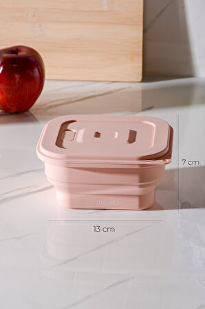 Larry Hava Sızdırmaz Kare Katlanabilir Silikon Saklama Kabı 500 ml | Pembe