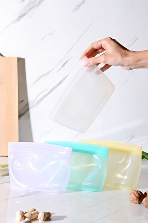 Lush Hava Sızdırmaz Kilitli Silikon Saklama Torbası 500 ml | Şeffaf