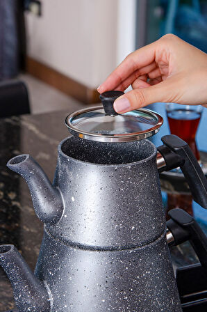 Bonjour Compact Granit Kaplama Çaydanlık Takımı - Gri