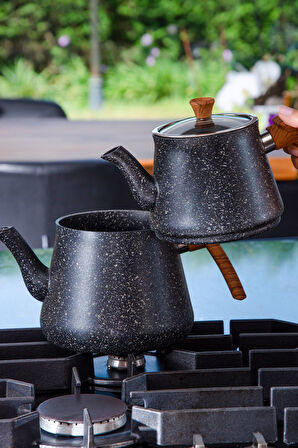 Bonjour Large Granit Kaplama Çaydanlık Takımı Siyah