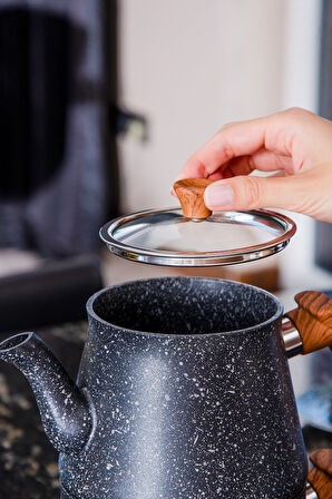 Bonjour Large Granit Kaplama Çaydanlık Takımı Siyah