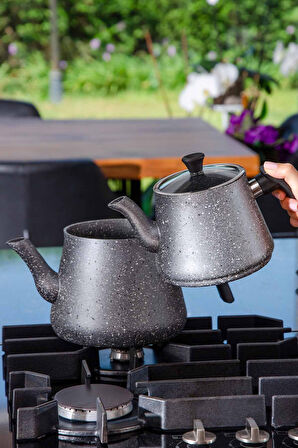 Bonjour Large Granit Kaplama Çaydanlık Takımı Gri