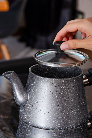 Bonjour Large Granit Kaplama Çaydanlık Takımı Gri