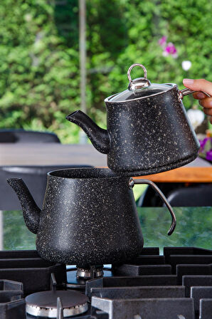 Bonjour Large Granit Kaplama Çaydanlık Takımı - Siyah