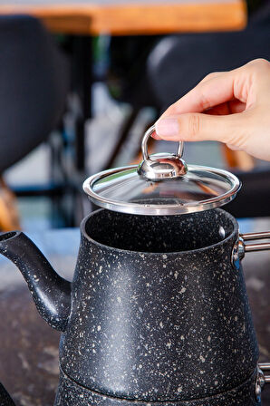 Bonjour Large Granit Kaplama Çaydanlık Takımı - Siyah