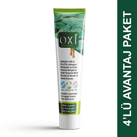 OXİ NATURAL BİTKİ İÇERİKLİ MİNERALLİ DİŞ MACUNU 75 ML. (4'LÜ PAKET)