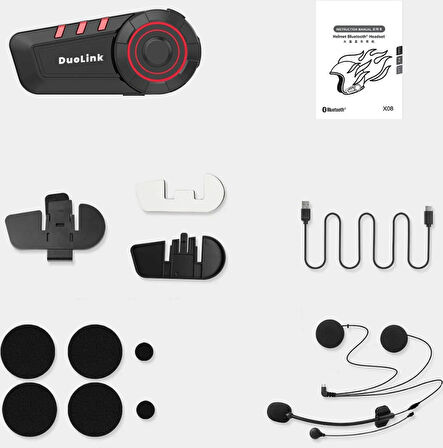 DuoLink X08 Motosiklet Kask İnterkom Bluetooth Intercom Kulaklık Seti