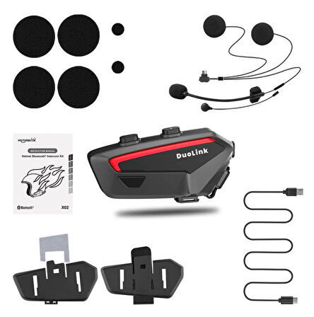DuoLink X02 Motosiklet Kask İnterkom Bluetooth Intercom Kulaklık Seti
