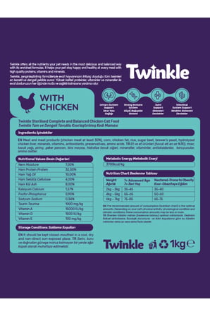Twinkle Tavuklu Kısırlaştırılmış Kedi Maması 1 Kg – Yetişkin Kediler İçin Dengeli Beslenme