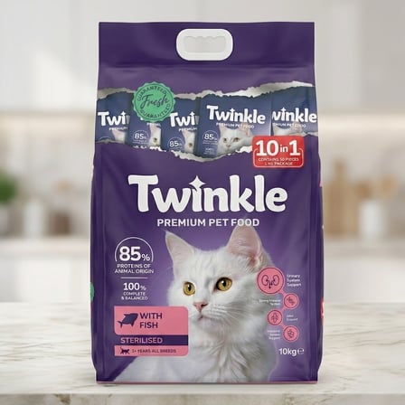Twinkle Balıklı Kısırlaştırılmış Kedi Maması 10 Kg – Yetişkin Kediler İçin Dengeli Beslenme