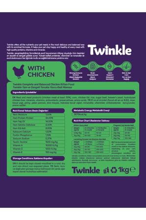 Twinkle Tavuklu Yavru Kedi Maması 1 Kg – Vitaminli Ve Dengeli Beslenme Formülü