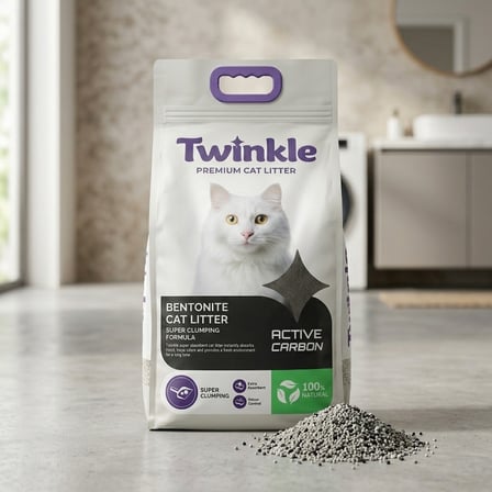 Twinkle Aktif Karbonlu Bentonit Kedi Kumu 10 L – Süper Topaklanan, %100 Doğal Ve Yüksek Koku Kontrolü