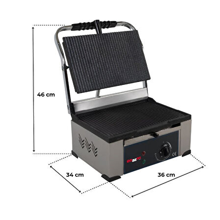 12 Dilim Elektrikli Döküm Tost Makinesi  1550 W. - Döküm 35x24 - 11,75 Kg - İnoks - Sarı