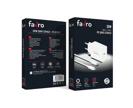 Favro 30W PD USB-C Şarj Başlık + Type-C Şarj Kablosu