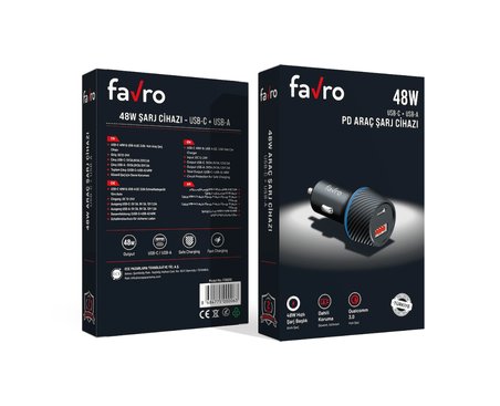 Favro 48W PD USB-C + USB-A Araç Şarj Cihazı