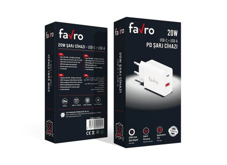 Favro 20W USB-A + USB-C Şarj Başlık