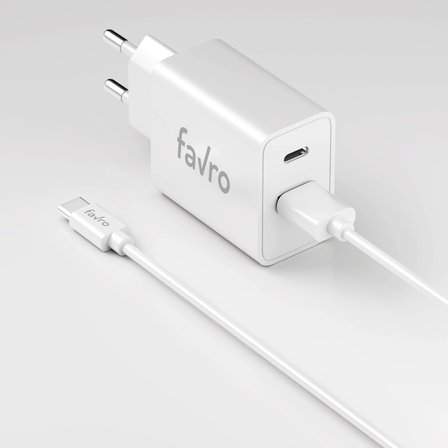 Favro 20W USB-A + USB-C Şarj Başlık + USB / Type-C Şarj Kablosu