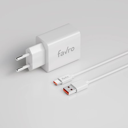 Favro 20W USB-A + USB-C Şarj Başlık + USB / Type-C Şarj Kablosu