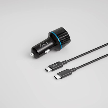 Favro 48W PD USB-C + USB-A Araç Şarj Seti + Type-C / Type-C Şarj Kablosu