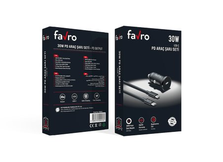Favro 30W PD USB-C  Araç Şarj Cihazı + Type-C / Type-C Şarj Kablosu