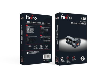 Favro 48W PD USB-C + USB-A Araç Şarj Cihazı