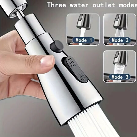 Mucit Home Krom 3 Fonksiyonlu Tasarruflu 360 Derece Döner Musluk Lavabo Başlığı Mutfak Bataryası Musluk Başlığı