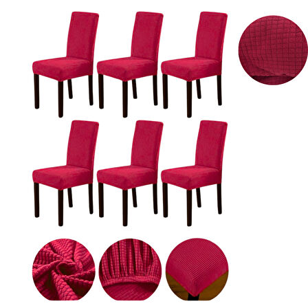 Mucit Home   Bambu Kareli Kumaş Esnek Lastikli Sandalye Kılıfı Örtüsü Likralı   sandelye kılıf   Bordo 6 Adet