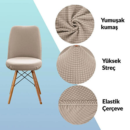 Mucit Home   Oval Sandalye Kılıfı ,Bambu Kareli Kumaş Esnek Lastikli, açık kahverengi 6 Adet