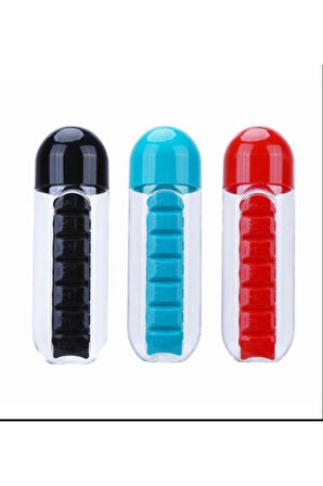 Mucit Home  Kutulu Matara Suluk 600ml 7 Günlük Hap Kutusu Organizer Spor Sızdırmaz Su Şişesi