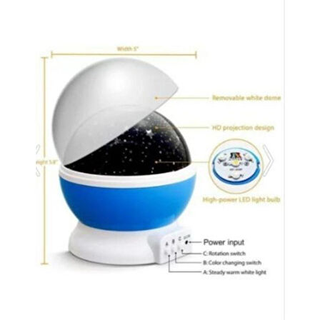 Mucit Home Dönen Ay Yıldız Ve Gezegenler Yansıtmalı Projeksiyon Gece Lambası Star Master mavi