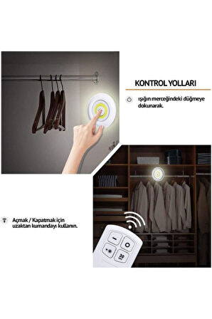 Mucit Home  Uzaktan Kumandalı Yapışkanlı Kablosuz Pilli Led 3'lü Spot Lamba Spot Led