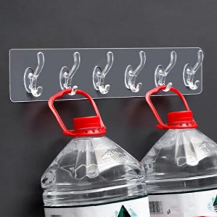 Mucit Home   Kendinden Yapışkanlı Güçlü Şeffaf Askılık | Şeffaf Yapışkanlı Sihirli Askı 5 Adet Kancalı