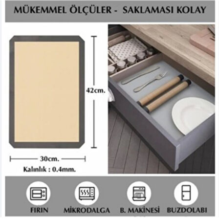 Mucit Home   Silikon Yanmaz Yapışmaz Pişirme Matı 40*30 Cm Gıdaya Uyumlu