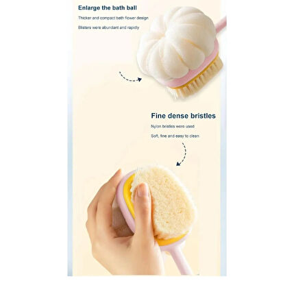 Mucit Home  2'si 1 arada kıl ve lif kabağı ile duş vücut fırçası Uzun Saplı Sırt Fırçası