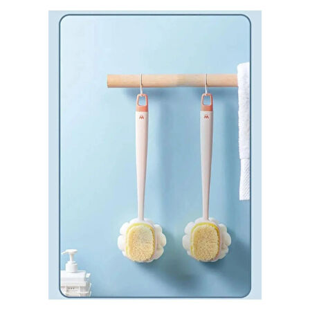 Mucit Home  2'si 1 arada kıl ve lif kabağı ile duş vücut fırçası Uzun Saplı Sırt Fırçası